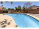 Sparkling pool with coping surrounded by lush landscaping at 2934 S Woodruff Cir, Mesa, AZ 85212