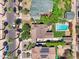 Aerial view of residential neighborhood featuring lush green lawns, mature trees, and a sparkling pool in the backyard at 530 W Willetta St, Phoenix, AZ 85003