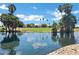 Stunning view of a lake with palm trees and meticulously maintained landscaping at 6368 W Firebird Dr, Glendale, AZ 85308