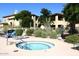 Community hot tub surrounded by lush desert landscaping and wrought iron fencing near a residential building at 16800 E El Lago Blvd # 2076, Fountain Hills, AZ 85268
