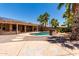 Beautiful backyard featuring pool with mature palm trees, lush landscaping and patio at 43581 W Mccord Dr, Maricopa, AZ 85138