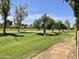Lush community park with walking path and mature trees on a clear, sunny day at 8947 N 84Th Way, Scottsdale, AZ 85258