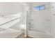 Bathroom featuring a shower and bathtub combination, a toilet, and neutral countertops creating a calming space at 11227 E Crescent Ave, Mesa, AZ 85208
