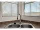 Stainless steel kitchen sink with modern faucet and bright natural light from two windows at 4745 W Fremont Rd, Laveen, AZ 85339