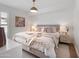 Cozy bedroom with layered bedding, decorative pillows, and a stylish pendant light at 8045 E Del Caverna Dr, Scottsdale, AZ 85258