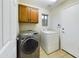This laundry room is equipped with a washer, dryer, storage cabinet and convenient tile flooring at 8022 S 48Th Dr Dr, Laveen, AZ 85339