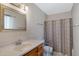 Bathroom includes a single sink vanity and a shower tub with curtain at 1559 S Padre Rd, Apache Junction, AZ 85119