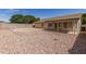 Spacious backyard with rock lawn, mature trees, block wall, and covered patio at 3646 E Rousay Dr, San Tan Valley, AZ 85140