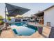 Lush backyard with a sparkling pool, mature landscaping and comfortable lounge seating at 603 W Keats Ave, Mesa, AZ 85210