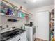 Laundry room with washer, dryer, shelving, and storage space at 4845 W Sweetwater Ave, Glendale, AZ 85304