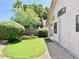 Lush backyard with green grass and well trimmed bushes at 6376 W Adobe Dr, Glendale, AZ 85308