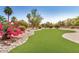 Lush backyard with well-manicured artificial grass and desert landscaping for easy upkeep at 16972 W Anasazi Ct, Surprise, AZ 85387