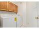 Convenient laundry room with a washer, dryer, and upper cabinets for storage at 7061 E Broadway Rd # 48, Mesa, AZ 85208