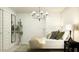 A serene bedroom features a neutral color palette, stylish lighting, and closet doors at 25052 N 174Th Ln, Surprise, AZ 85387