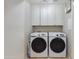 Bright laundry room with side-by-side washer and dryer and overhead storage cabinets at 312 S Hardy Dr # 106, Tempe, AZ 85281
