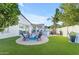 Manicured backyard featuring artificial grass, a built-in barbecue, and an outdoor seating area for entertainment at 5941 S Cambridge St, Chandler, AZ 85249