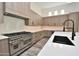 Gourmet kitchen featuring stainless steel appliances and a black sink with quartz countertops at 8934 E Rusty Spur Pl, Scottsdale, AZ 85255