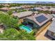 Beautiful aerial view of backyard showing pool and solar panels at 21352 E Domingo Rd, Queen Creek, AZ 85142
