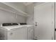 Clean laundry room features new machines, storage shelves and door to the outside at 2918 E Silverbell Rd, San Tan Valley, AZ 85143