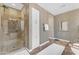 Spacious bathroom featuring tiled walk-in shower, decorative mirror, and lots of storage at 824 W Whitten St, Chandler, AZ 85225