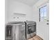 Modern laundry room with new washer and dryer units and exterior door, blending convenience and functionality at 3444 E Paradise Dr, Phoenix, AZ 85028