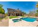 Stunning backyard featuring a pristine pool, relaxing spa, and neatly maintained artificial turf at 3804 E Daley Ln, Phoenix, AZ 85050