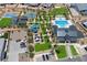 Aerial view of the neighborhood amenities including a pool, playground, pickleball court, and common areas at 5724 E Scarlet St, Mesa, AZ 85215