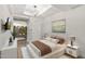 Stylized bedroom features a modern bed, side tables with lamps, and a picturesque painting above the bed at 7117 E Rancho Vista Dr # 3010, Scottsdale, AZ 85251