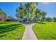 Beautiful neighborhood park featuring lush green grass, mature trees, a playground, and covered picnic tables at 17560 W Young St, Surprise, AZ 85388