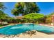 Stunning backyard showcasing a refreshing pool, lush landscaping, and serene ambiance, perfect for relaxation and outdoor gatherings at 4511 E Kirkland Rd, Phoenix, AZ 85050