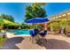 Beautiful backyard featuring a sparkling pool, patio seating, and lush landscaping, perfect for outdoor entertaining and relaxation at 4511 E Kirkland Rd, Phoenix, AZ 85050