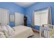 Cheerful bedroom featuring blue walls and a baby crib near the window at 4511 E Kirkland Rd, Phoenix, AZ 85050