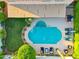 Stunning aerial view of the backyard featuring a pool, covered patio, and meticulously manicured landscaping at 4563 E Libby St, Phoenix, AZ 85032