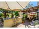 Outdoor patio area featuring a granite bar, seating, and lush greenery, perfect for entertaining at 7635 S Taylor Dr, Tempe, AZ 85284