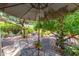 Backyard patio area with mature trees, seating, a firepit, and outdoor umbrella at 7635 S Taylor Dr, Tempe, AZ 85284