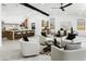 Open-concept living room with high ceilings, modern furnishings, adjacent to the dining and kitchen areas at 7774 E San Fernando Dr, Scottsdale, AZ 85255