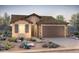 Charming single-story home showcasing a stylish facade with a stone accent, desert landscaping, and a two-car garage at 21298 N 270Th Dr, Buckeye, AZ 85396
