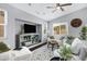 Cozy living room with plush white couches, a ceiling fan and a TV at 4231 E Augusta Ave, Chandler, AZ 85249