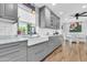 Modern kitchen with gray cabinets, granite counters, stainless appliances, and tile backsplash at 4363 E Dragoon Cir, Mesa, AZ 85206
