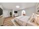 Cozy bedroom with wood floors, dresser with TV, and ensuite bathroom at 4601 E Carolina Dr, Phoenix, AZ 85032