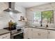 Updated kitchen showcasing white cabinets, stainless steel appliances, and granite countertops with a marble backsplash at 810 E Potter Dr, Phoenix, AZ 85024