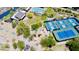 Aerial view of the community pool, basketball courts, and tennis courts at 10572 E Autumn Sage Dr, Scottsdale, AZ 85255
