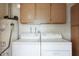 This laundry room has a washer, dryer, water heater and utility cabinets at 12220 N 22Nd Pl, Phoenix, AZ 85022