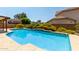 Refreshing backyard pool surrounded by vibrant flowers and lush landscaping, perfect for relaxation and outdoor enjoyment at 2050 W Nido Ave, Mesa, AZ 85202