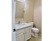Half bathroom with white vanity, marble countertop, a mirror, and a toilet at 4224 E Renee Dr, Phoenix, AZ 85050
