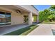 View of backyard patio with ceiling fan, outdoor kitchen, and access to pool at 6917 E Ingram Cir, Mesa, AZ 85207