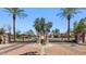 Gated community entrance showcasing mature palm trees and desert landscaping at 6917 E Ingram Cir, Mesa, AZ 85207