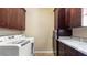 Well-equipped laundry area with washer, dryer, custom cabinetry, and granite counters at 6917 E Ingram Cir, Mesa, AZ 85207