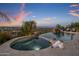 Luxury outdoor pool features a built-in spa, waterfall, nearby lounge chairs and views of the city at 15054 E Sundown Dr, Fountain Hills, AZ 85268