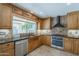 Kitchen boasts wood cabinets, granite countertops, stainless steel appliances, and a copper sink at 2340 W Myrtle Dr, Chandler, AZ 85248